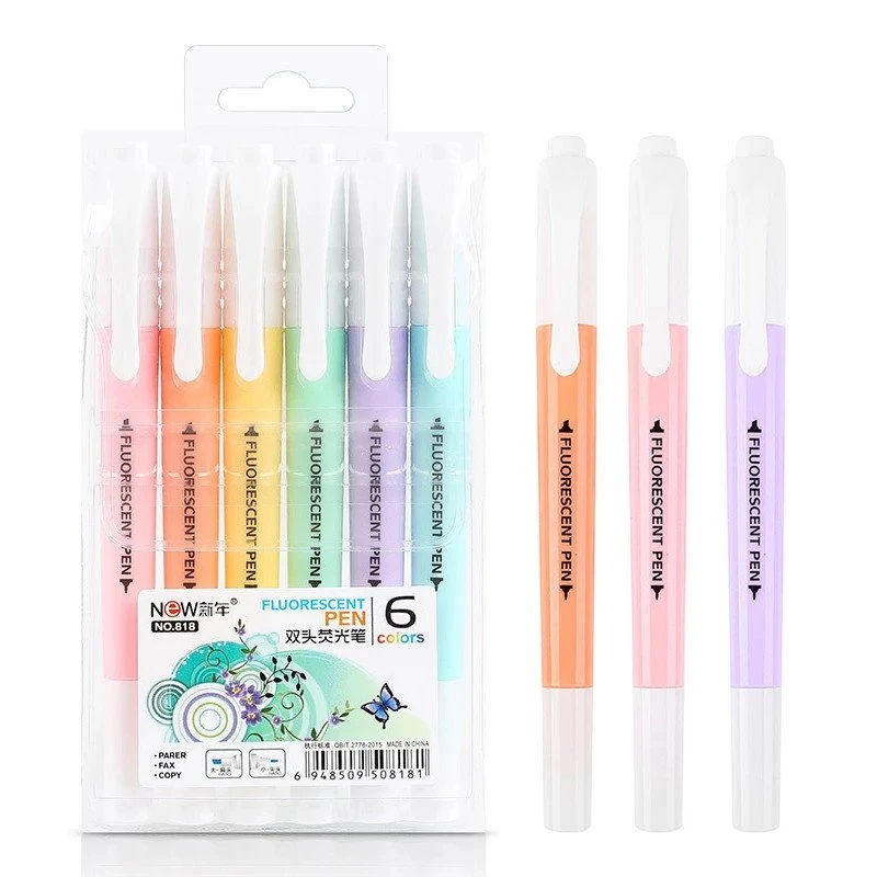 6st Set Dubbelhuvud Fluorescerande Highlighter Pen Ma