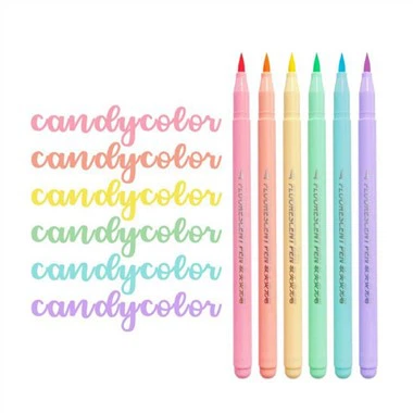 6 färger Soft Brush Fluorescence Pen Set Art Color Highlighter